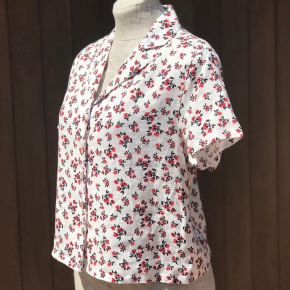 NEW Cynthia Rowley Floral Linen Shirt Red Small - Picture 2 of 8